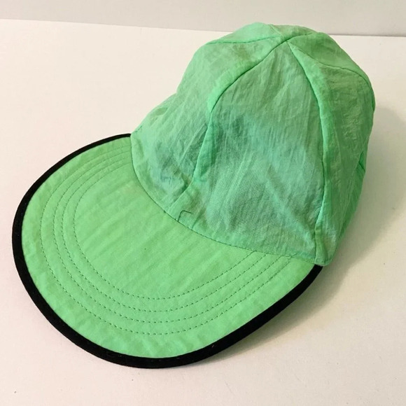Vintage Reversible Kids Hat Neon Green  and Black One Size Nylon Cap - Picture 1 of 11